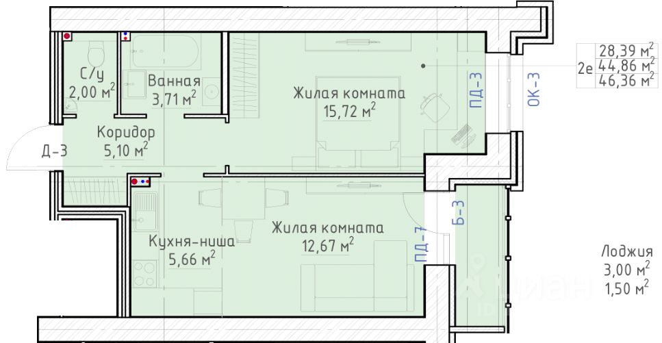 планировка квартиры 46 м2